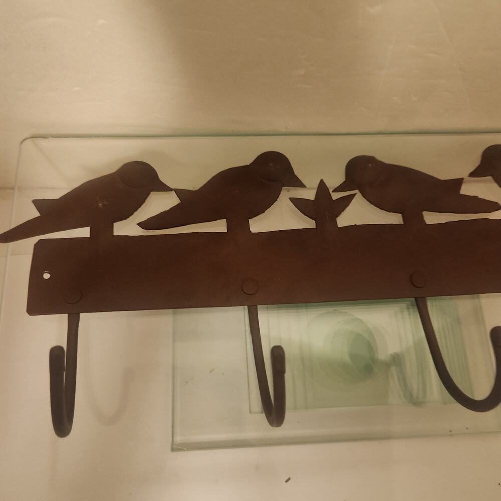 Metal Brown 4 Hook Coat Hanger Rustic Cottage Country